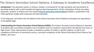 The Ontario Secondary School Diploma: A Gateway to Academic Excellence