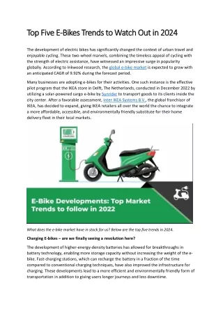 E-Bike Developments: Top Market Trends to follow in 2022