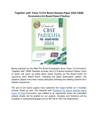 Title: Class 12 Pre-board Sample Paper 2024 CBSE Economics for 2024 Board exams