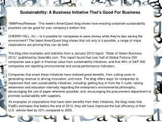 Sustainability: A Business Initiative That's Good For Busine