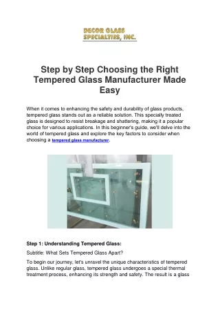 Step by Step Choosing the Right Tempered Glass Manufacturer Made Easy
