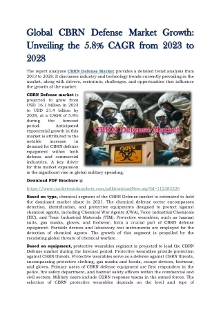 CBRN Defense Market Growth - Unveiling the 5.8% CAGR from 2023 to 2028
