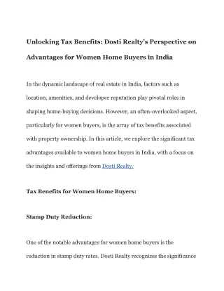 Unlocking Tax Benefits_ Dosti Realty’s Perspective on Advantages for Women Home Buyers in India