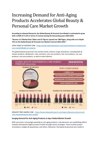 Increasing Demand for Anti-Aging Products Accelerates Global Beauty & Personal C