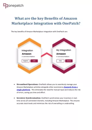 What are the key Benefits of Amazon Marketplace Integration with OnePatch?