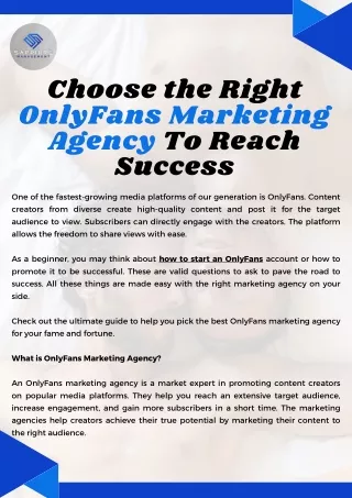 Choose the Right OnlyFans Marketing Agency To Reach Success