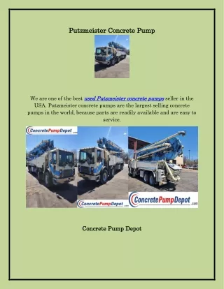 Used Putzmeister Concrete Pumps, concretepumpdepot.com