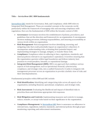 ServiceNow GRC IRM fundamentals