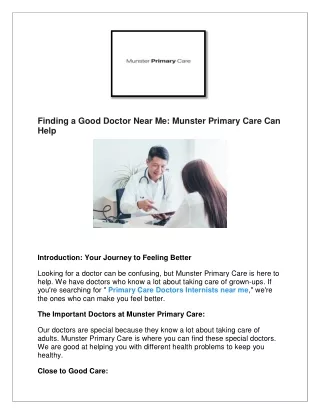 Finding a Good Doctor Near Me: Munster Primary Care Can Help