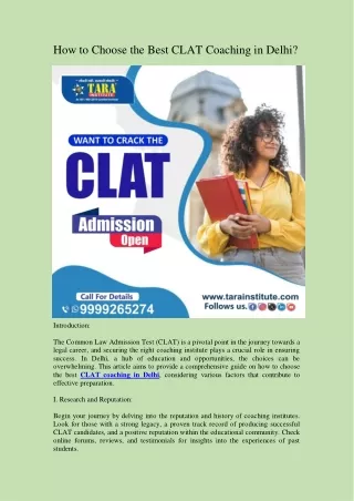 How to Choose the Best CLAT Coaching in Delhi