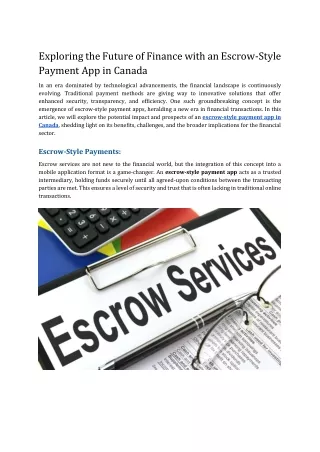 Exploring the Future of Finance with an Escrow-Style Payment App in Canada