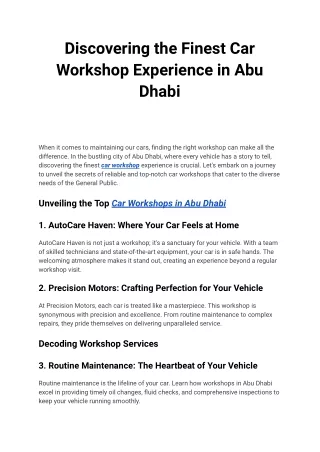 Discovering the Finest Car Workshop Experience in Abu Dhabi