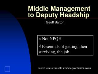 Middle Management to Deputy Headship