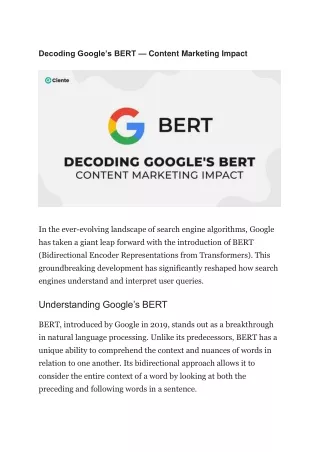 Decoding Google’s BERT — Content Marketing Impact
