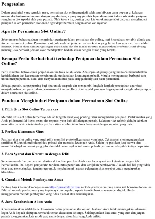 Panduan Menghindari Penipuan dalam Permainan Slot Online