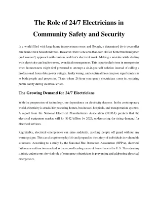 The Role of 24 7 Electricians in Community Safety and Security