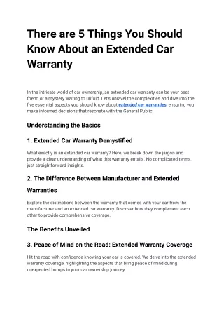 There are 5 Things You Should Know About an Extended Car Warranty