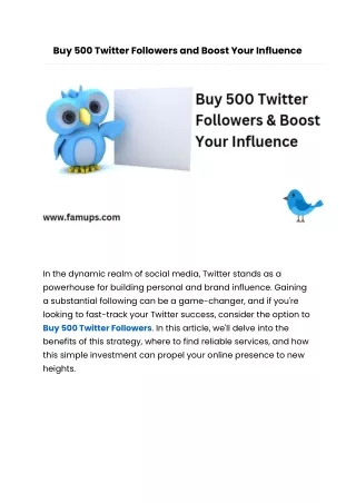 Buy 500 Twitter Followers and Boost Your Influence