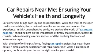 Car Repairs Near Me Ensuring Your Vehicle's Health and Longevity