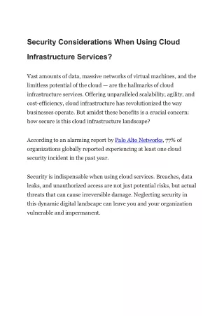 Security Considerations When Using Cloud Infrastructure Services