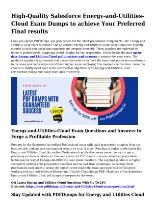 Genuine Energy-and-Utilities-Cloud Exam Dumps The best Way Supply For Prep