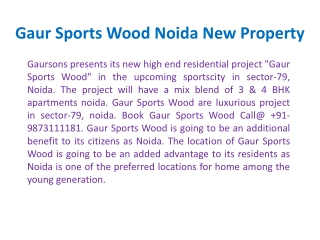 Gaur Sports Wood Flats !! Gaur Sports Wood Apartments Noida