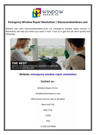 Emergency Window Repair Manhattan  Glassesandwindows.com