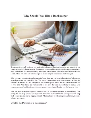 Why Should You Hire a Bookkeeper