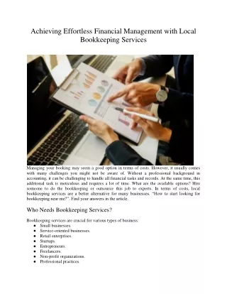 Achieving Effortless Financial Management with Local Bookkeeping Services