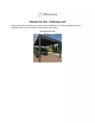 Verandas For Sale  | Blakesleys.com