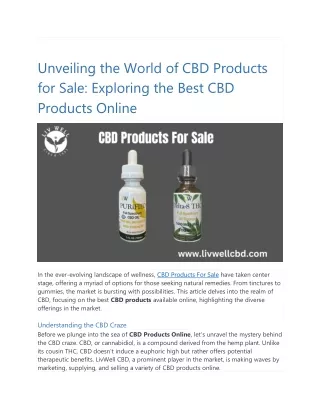 Unveiling the World of CBD Products for Sale