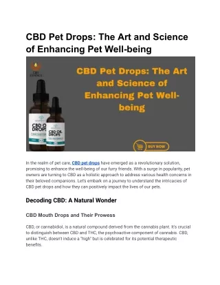 CBD Pet Drops_ The Art and Science of Enhancing Pet Well-being