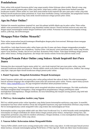 Menjadi Pemain Poker Online yang Sukses: Kisah Inspiratif dari Para Juara