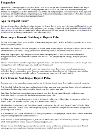 Temukan Sensasi Seru Bermain Slot dengan Deposit Pulsa