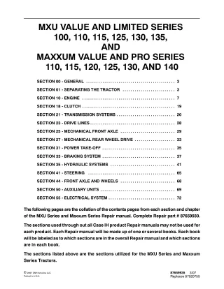 CASE IH MAXXUM Value Series 110 Tractor Service Repair Manual