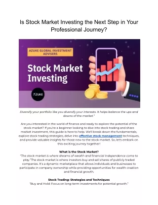 Is Stock Market Investing the Next Step in Your Professional Journey?