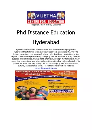 Phd Distance Education Hyderabad