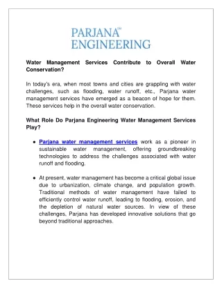 What Role Do Parjana Engineering Water Management Services Play?