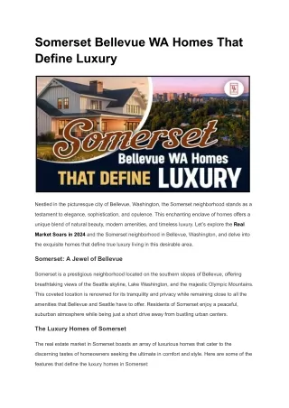 Living the Somerset Bellevue Dream A Real Estate Guide to Luxury Living