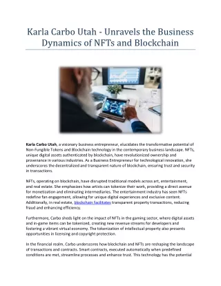 Karla Carbo Utah - Unravels the Business Dynamics of NFTs and Blockchain