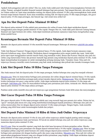Slot Deposit Pulsa Minimal 10 Ribu: Bermain Tanpa Batasan Finansial