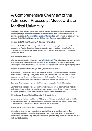 A Comprehensive Overview of the Admission Process at Moscow State Medical University