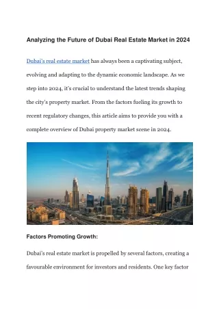 Analyzing the Future of Dubai Real Estate Market in 2024