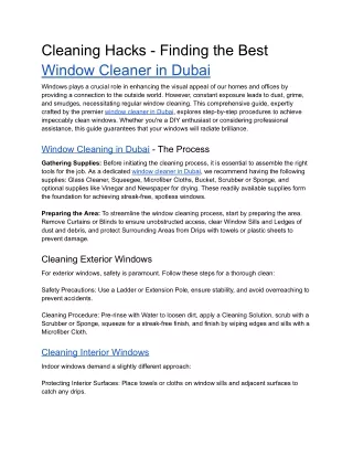 Cleaning Hacks - Finding the Best Window Cleaner in Dubai