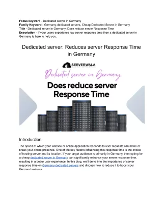 Reduce Server Response Time with a dedicated server in Germany
