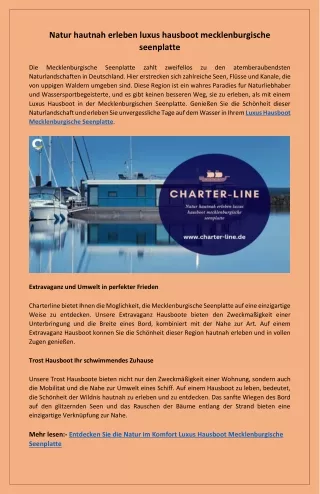 Erleben Sie Natur und Komfort luxus hausboot mecklenburgische seenplatte