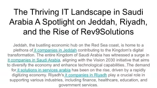 The Thriving IT Landscape in Saudi Arabia A Spotlight on Jeddah, Riyadh, and the Rise of Rev9Solutions