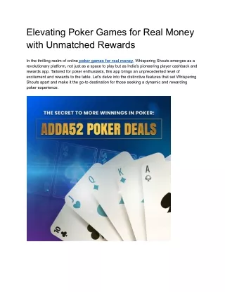 Elevating Poker Games for Real Money with Unmatched Rewards
