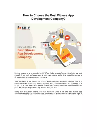 How to Choose the Best Fitness App Development Company - An Insightful Blog