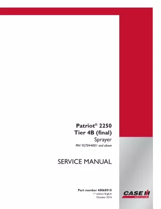 CASE IH Patriot 2250 Tier 4B (final) Sprayer Service Repair Manual (PIN YGT044001 and above)